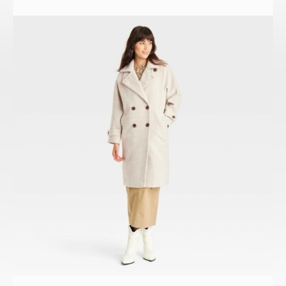Universal Thread Women's Double Breasted Pea Coat Cream